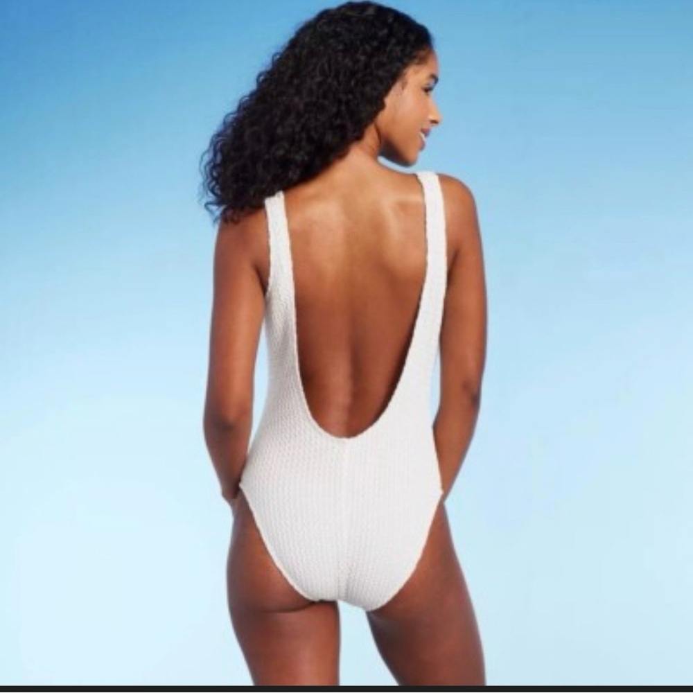 Shade Shore Cream Crochet One Piece Swimsuit Small Bathing Suit Lace Up White - Picture 6 of 12